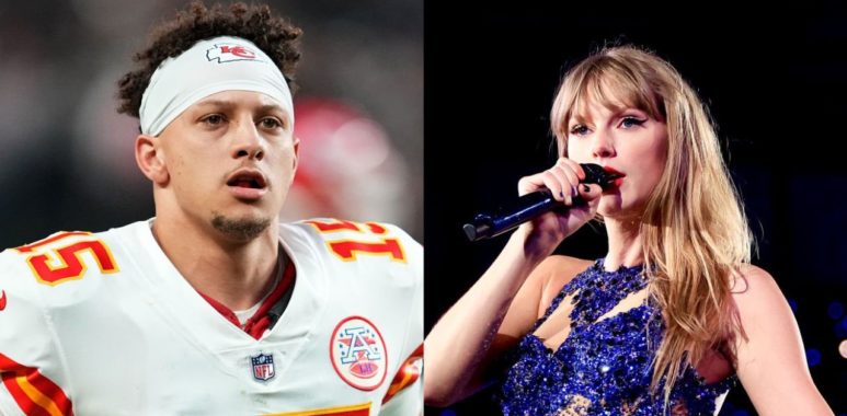 QB Patrick Mahomes, de los Kansas City Chiefs; Taylor Swift, novia del TE Travis Kelce