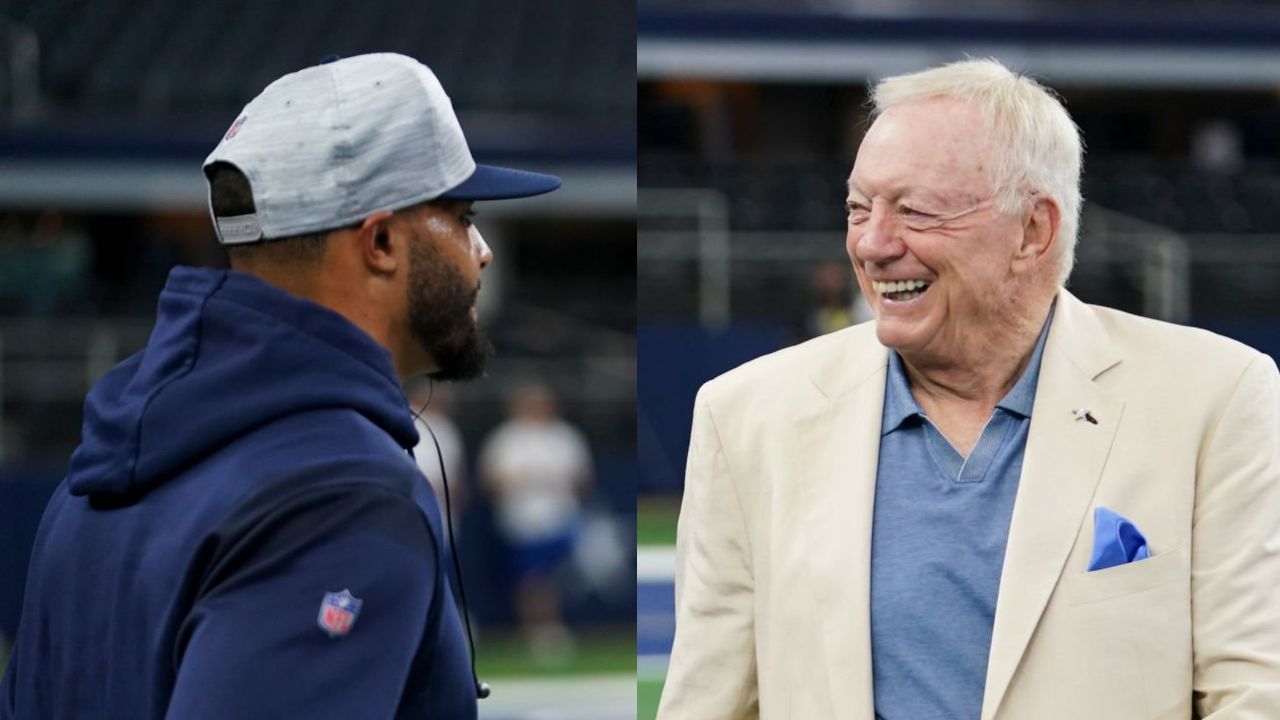 QB Dak Prescott (izquierda); dueño Jerry Jones (derecha), Dallas Cowboys