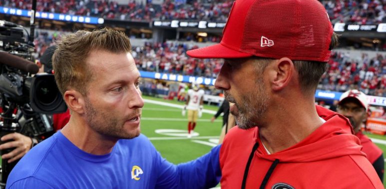 HC Sean McVay (izquierda), Los Angeles Rams; y HC Kyle Shanahan (derecha), San Francisco 49ers