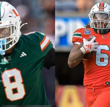 TE Elijah Arroyo y RB Damien Martinez, Miami Hurricanes