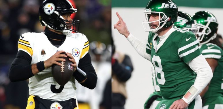 QB Russell Wilson con los Pittsburgh Steelers; QB Aaron Rodgers con los New York Jets