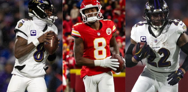 QB Lamar Jackson, Baltimore Ravens; WR DeAndre Hopkins con los Kansas City Chiefs; RB Derrick Henry, Baltimore Ravens