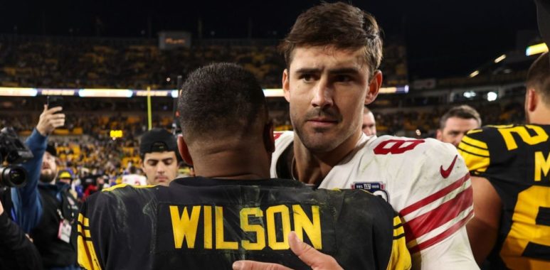 QB Russell Wilson con los Pittsburgh Steelers; QB Daniel Jones con los New York Giants