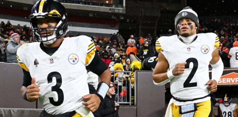 QB Justin Fields (derecha) y QB Russell Wilson (izquierda); Pittsburgh Steelers