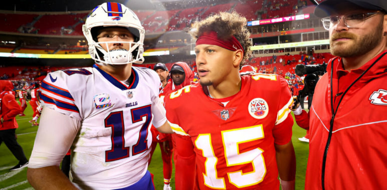 QB Josh Allen (izquierda), QB Patrick Mahomes (derecha)