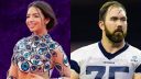 Ángela Aguilar (izquierda), Josh Ball de los New Orleans Saints (derecha)